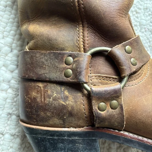 frye harness 12R tan brown distressed leather biker moto boots sz 11 - Picture 7 of 14